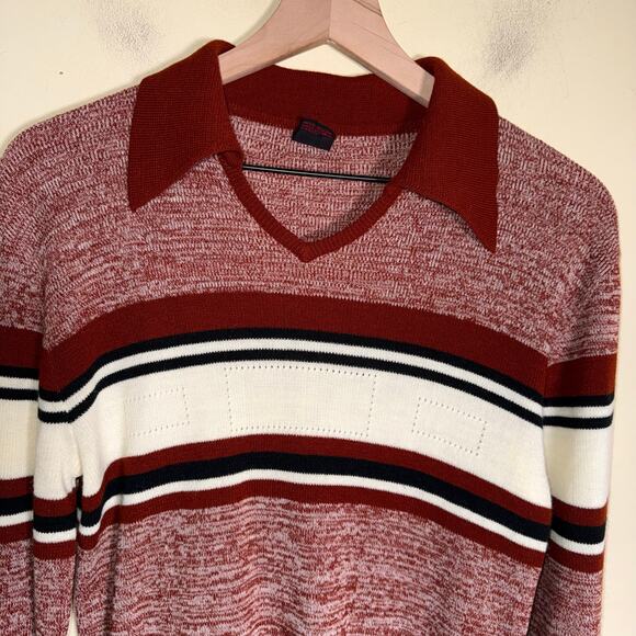 VINTAGE DELTA 70s mod collared retro sweater L - Picture 3 of 4